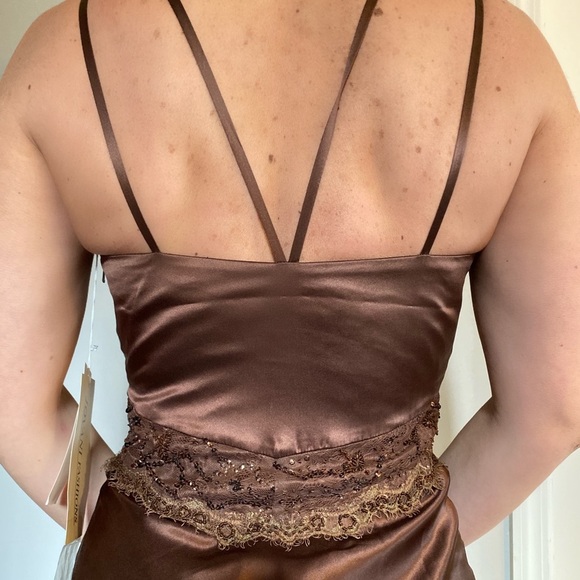 Jovani Silk Gown Brown with Scarf - Picture 2 of 7